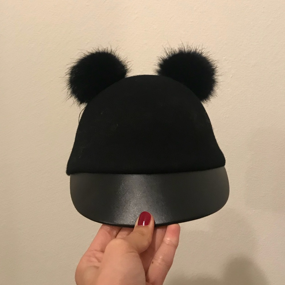 Two Pompom Leather Detailed Hat